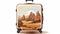 Western-inspired Cabin Luggage Illustration With Mountain Landscape