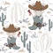 Western mouse baby seamless pattern. Wild west animal with hat, boot, gun.