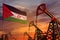 Western Sahara oil industry concept. Industrial illustration - Western Sahara flag and oil wells with the red and blue sunset or s