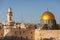 Western Wall and golden Dome of the Rock at sunset, Jerusalem Old City, Israel.