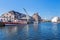 Westhafen port BEHALA with the old warehouse buildings and a basin of the inland port in Berlin, Germany