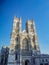 Westminster Abbey Church against bright blue sky during sunset. Royal wedding was held here in United Kingdom, England, London,