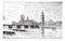 Westminster Bridge and the Houses of Parliament, London, England, vintage engraving