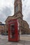 Westminster Chapel and phone booth, London, England, Great Britain