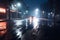 Wet asphalt, reflection of neon lights,Dark background scene of empty street, night view, night city