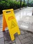 Wet Floor Caution Sign. Cleaning Floor Wet. Bathroom area