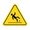 Wet floor icon. Slippery floor caution sign with fall pictogram man. Warning, danger, yellow triangle sign.