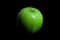 Wet green granny smith apple with black background