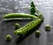 Wet green peas on table water fresh seed vegetable