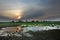 Wet meadow and the sky at sunset - hdr