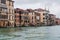 Wet palaces on Grand Canal in Venice in rain