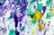 Wet purple green yellow mix painting spots background, paint and water