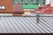 Wet rooftops of traditional classic buildings. viewed from above on a rainy day