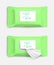 Wet wipes set of green packages mockup, realistic vector illustration isolated.