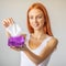 Wet wipes: women take one wipe from package for cleaning