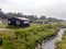 Wet wooden fisherman huts, sad and rainy weather. Ocean, Ile d\\\'Oleron, France