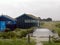 Wet wooden fisherman huts, sad and rainy weather. Ocean, Ile d\\\'Oleron, France