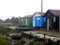 Wet wooden fisherman huts, sad and rainy weather. Ocean, Ile d\\\'Oleron, France