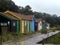 Wet wooden path after the rain, lonely wooden huts. Ocean, Ile d\\\'Oleron, France