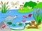 Wetland landscape with animals color raster for adults