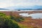 Wetland landscape, salt marsh . View of special nature reserve Solila, Tivat, Montenegro, summer