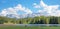 Wetlands at lake Geroldsee, mountain view Karwendel alps, clouds and sky