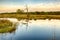 Wetlands and moorland on the national park Groote Zand near Hooghalen Drenthe during sunset