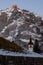 The Wetterhorn mountain, Grindelwald, Switzerland, in the background with the Grindelwald Church in the foreground.