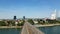 Wettstein Bridge over River Rhine in the city of Basel in Switzerland from above - aerial view