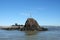 Whakatane Lady on the rock in Bay of Plenty, New Zealand