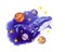 Whale animal in night sky with stars, planets. Watercolor space design, fantasy illustration for decorative universe