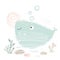 Whale baby cute print. Sweet sea animal.
