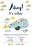 Whale baby shower invitation Ahoy Its a Boy Nautical Baby Shower invite card design Cute whale sea animal vector