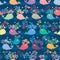 Whale color firework water seamless pattern