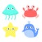 Whale Crab Jellyfish Starfish toy icon set. Big eyes. Yellow star. Cute cartoon kawaii funny baby character. Sea ocean animal