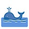 Whale cute icon drawing with water fountain in the ocean.