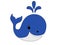 Whale. Cute image of a marine mammal. Picture for children whale blue with fantan from back.