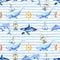 Whale, dolphin, orca watercolor hand painted seamless pattern.