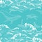 Whale family swimming in the ocean waves, pattern seamless