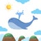 whale fish fly swim at sky for imagination mammal animal whimsical illustration for kid children