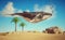 Whale floating in the desert. Global warming and resilience concept