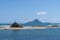 Whale Island off coast of Whakatane with Lady on Rock