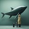 Whale And Jessica: A Realistic Surrealism Image With Minimalist 3d Character