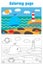 Whale and lighthouse in cartoon style, summer coloring page, education paper game for the development of children, kids preschool