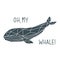 Whale print in polygonal style . Geometric marine animal poster.