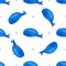 Whale seamless pattern. Vector watercolor