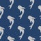 Whale sharks seamless pattern. Animal grey ornament on blue bright background