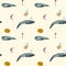 Whale shell sea horse beige watercolor pattern