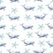 Whale and starfish watercolor seamless pattern