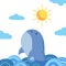 whale swim at sea ocean wave fun happy nature playful whimsical children illustration